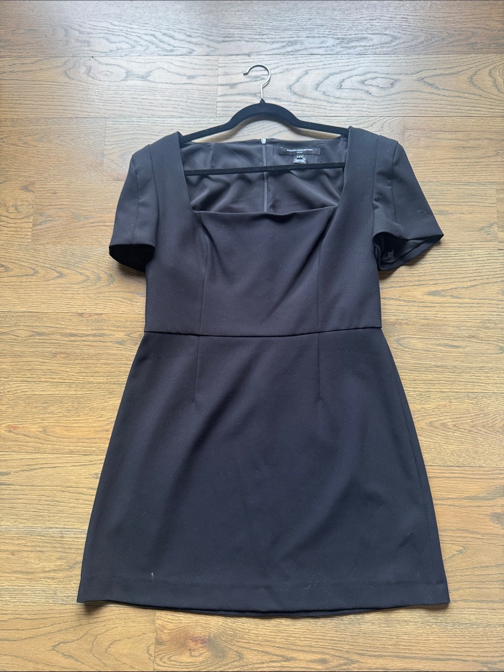 French Connection Whisper Short Sleeve Square Neck Dress in Black